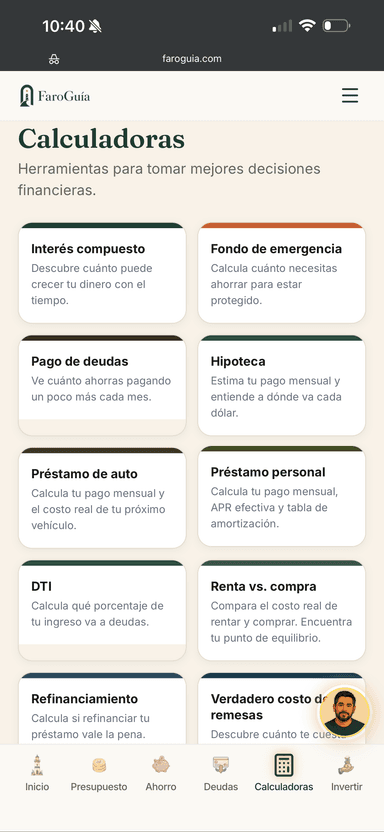Calculadoras disponibles
