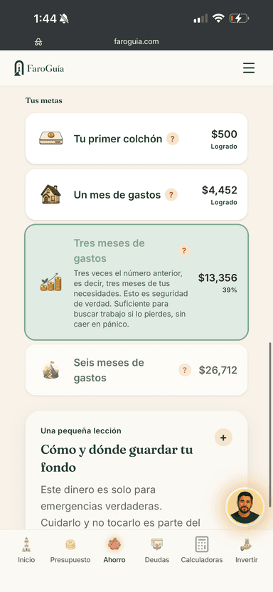 Progreso del fondo de emergencia