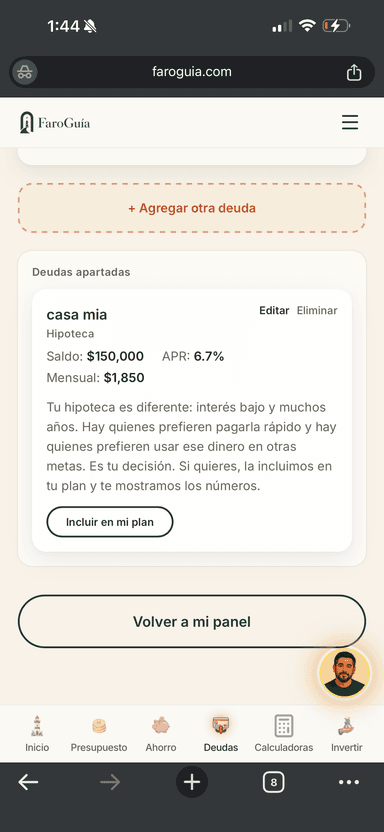 Pantalla de deudas