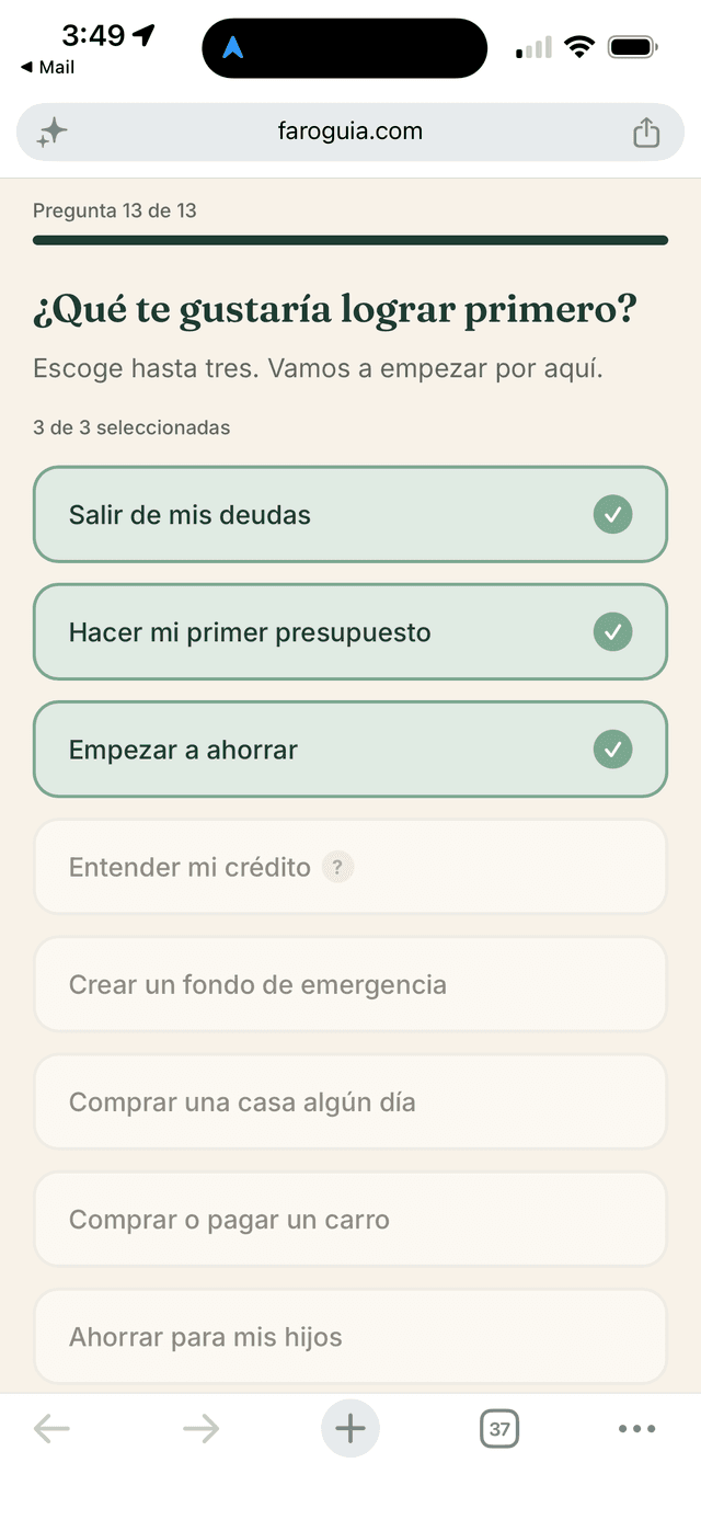 Pregunta sobre tus metas financieras