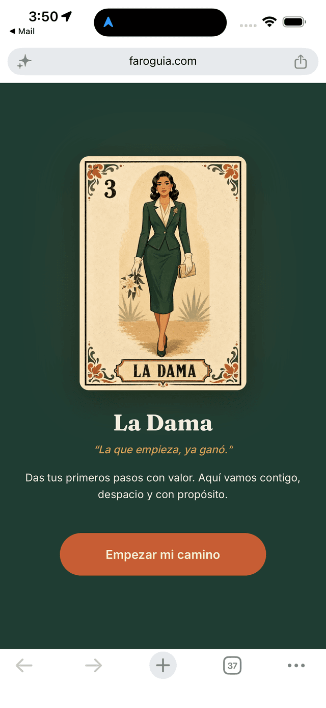 Pantalla de revelación del perfil La Dama