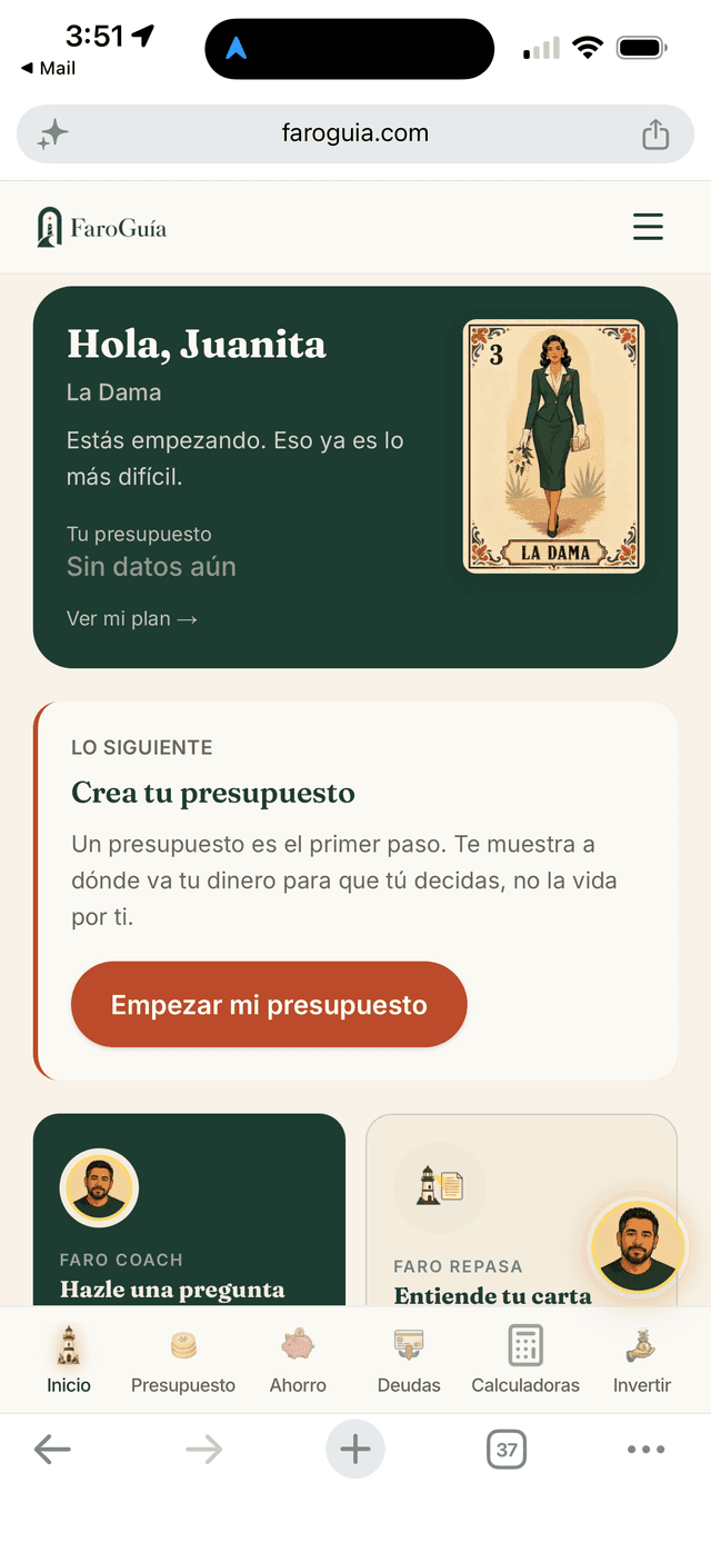 Panel de Juanita con perfil La Dama