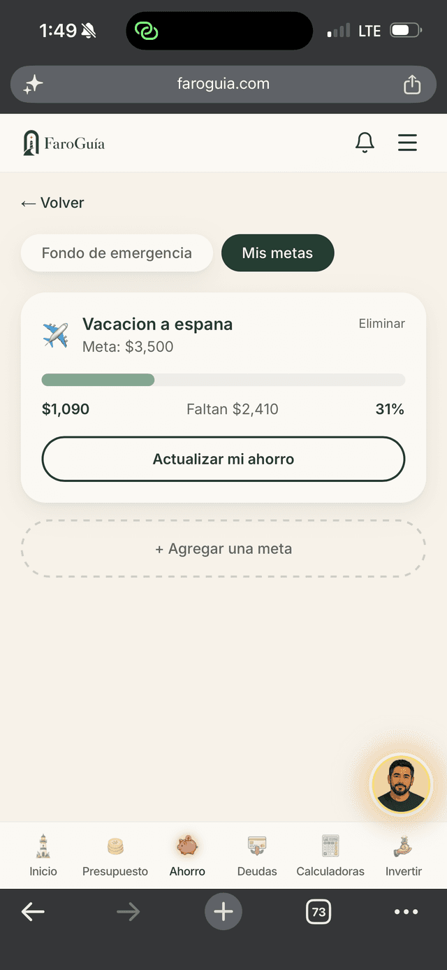 Meta personal de vacaciones a España, 31% completada