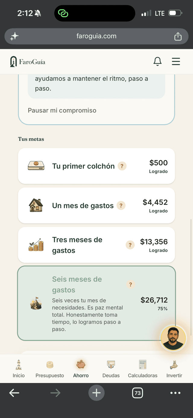 Metas del fondo de emergencia con cantidades personalizadas