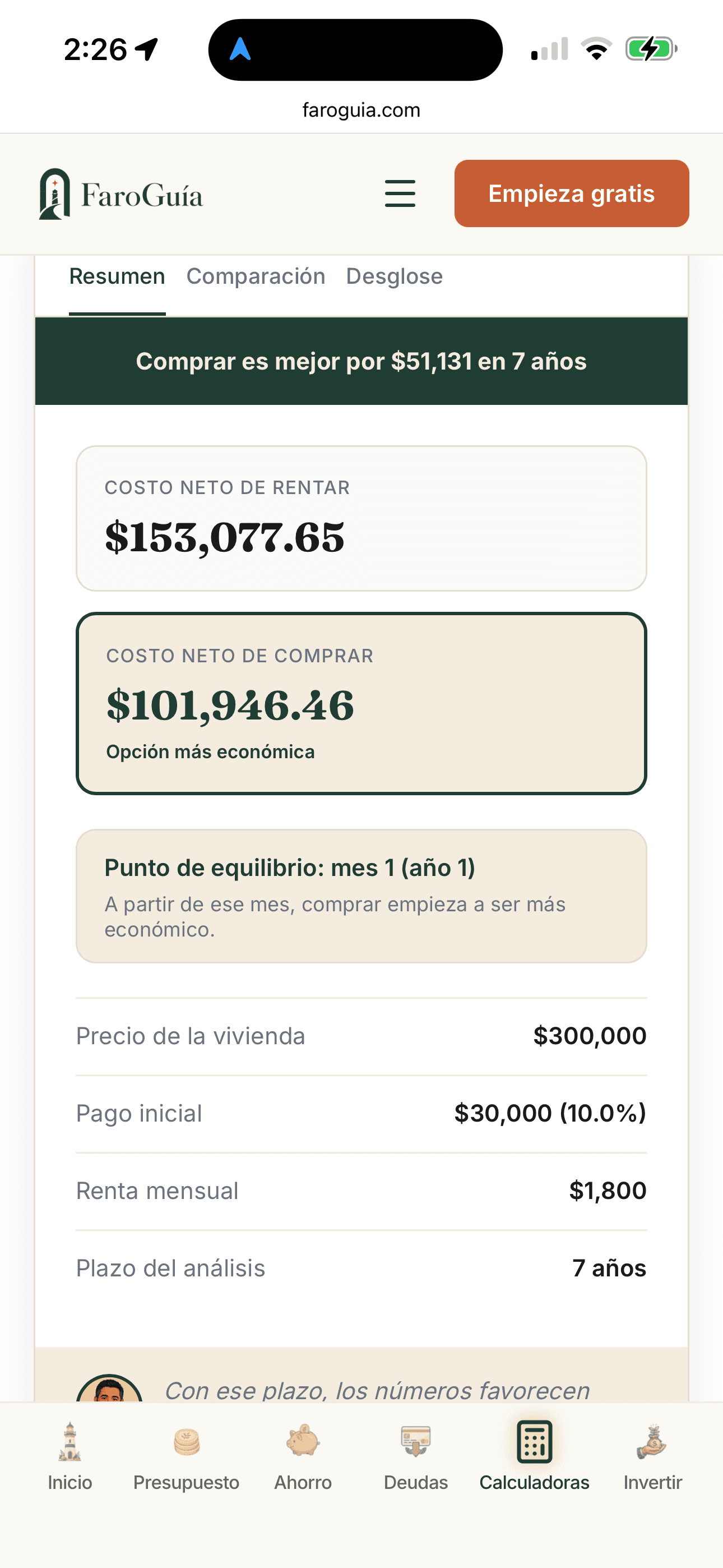 Desglose completo de costos
